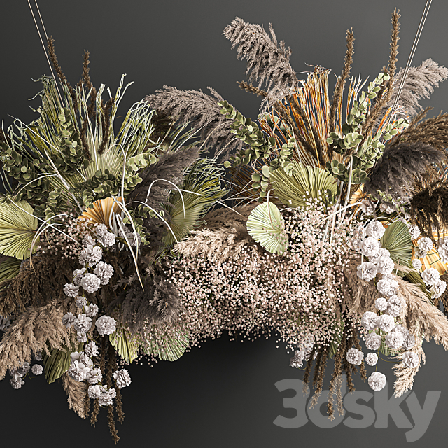 Hanging bouquet and installation under the ceiling. decor above the table made of dried flowers. palm leaf and pampas grass. 232. 3DSMax File - thumbnail 3