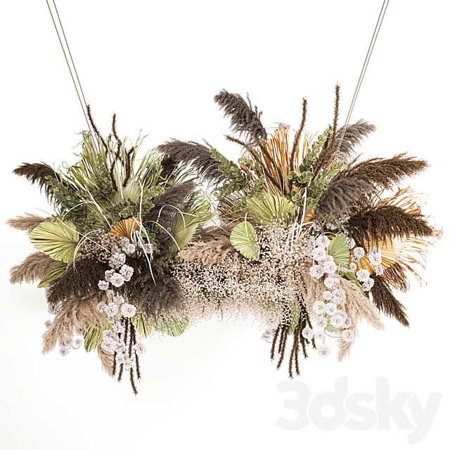 Hanging bouquet and installation under the ceiling. decor above the table made of dried flowers. palm leaf and pampas grass. 232. 3DSMax File - thumbnail 4