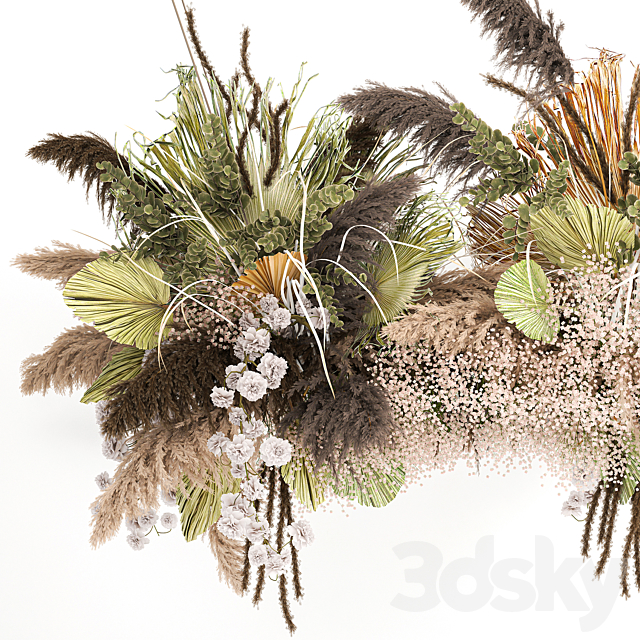 Hanging bouquet and installation under the ceiling. decor above the table made of dried flowers. palm leaf and pampas grass. 232. 3DSMax File - thumbnail 5