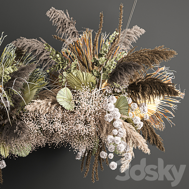 Hanging bouquet and installation under the ceiling. decor above the table made of dried flowers. palm leaf and pampas grass. 232. 3DSMax File - thumbnail 6