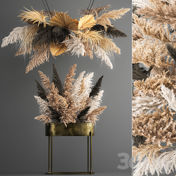 Hanging bouquet composition of dried flowers from pampas suspension dry palm leaf. 188. 3DS Max Model - thumbnail 3