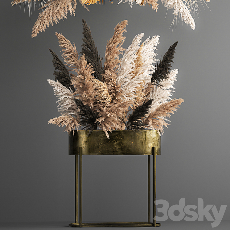 Hanging bouquet composition of dried flowers from pampas suspension dry palm leaf. 188. 3DS Max - thumbnail 2