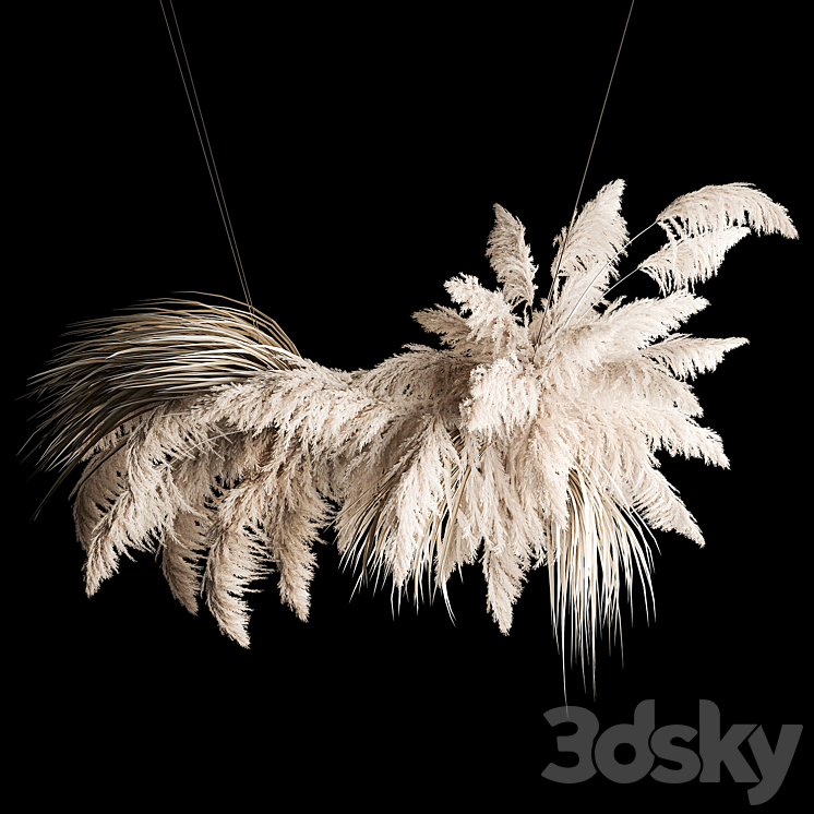 Hanging bouquet installation of white reeds dried flower from pampas grass reed Cortaderia. 260. 3DS Max - thumbnail 1