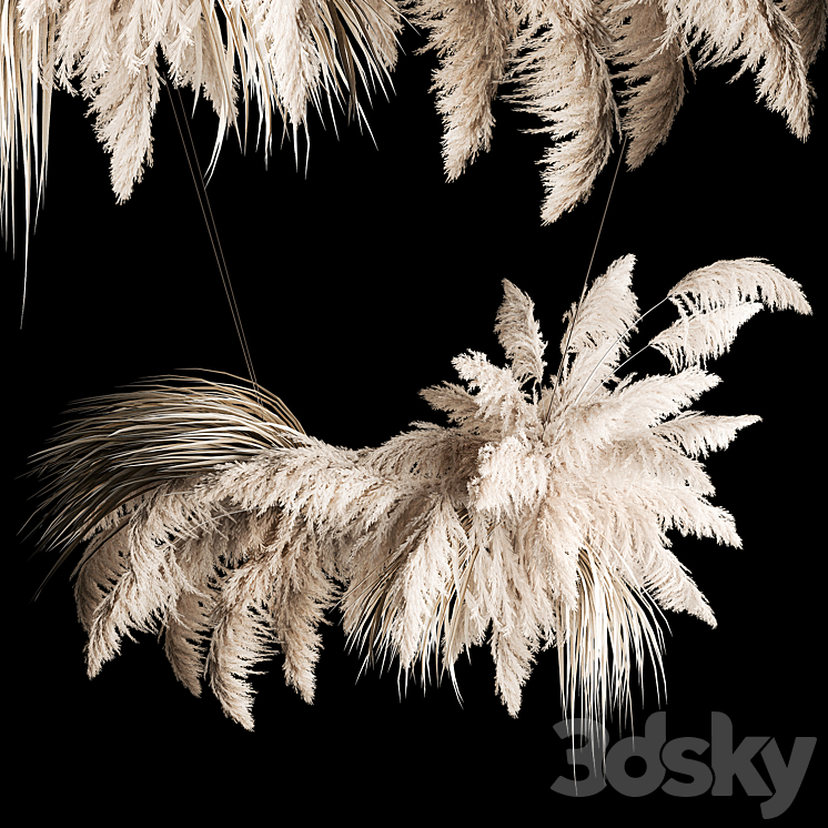 Hanging bouquet installation of white reeds dried flower from pampas grass reed Cortaderia. 260. 3DS Max - thumbnail 2