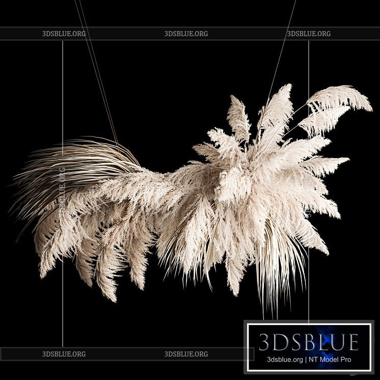 Hanging bouquet installation of white reeds dried flower from pampas grass reed Cortaderia. 260. 3DS Max - thumbnail 3