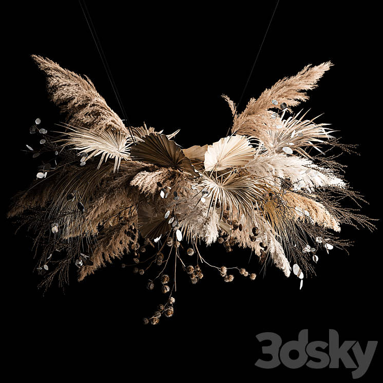 Hanging bouquet of dried flowers palm branch pampas grass dry reeds lunnik thorn 270. 3DS Max Model - thumbnail 1