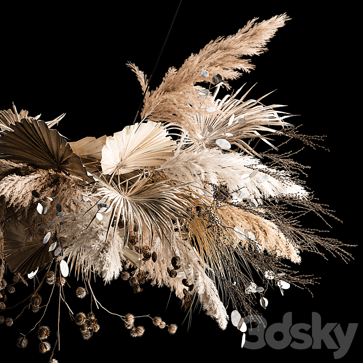 Hanging bouquet of dried flowers palm branch pampas grass dry reeds lunnik thorn 270. 3DS Max Model - thumbnail 2