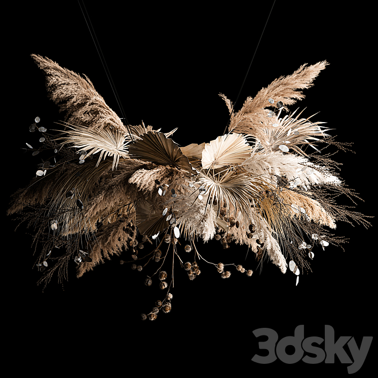 Hanging bouquet of dried flowers palm branch pampas grass dry reeds lunnik thorn 270. 3DS Max - thumbnail 1