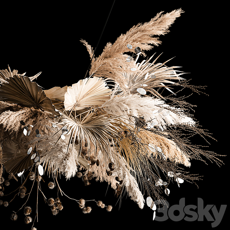 Hanging bouquet of dried flowers palm branch pampas grass dry reeds lunnik thorn 270. 3DS Max - thumbnail 2