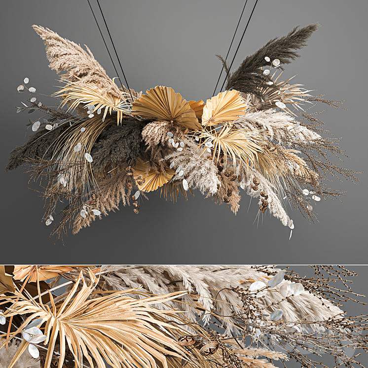 Hanging installation bouquet of dried flowers with pampas pampas grass reeds suspension wedding decor and decoration. 189. 3DS Max Model - thumbnail 3