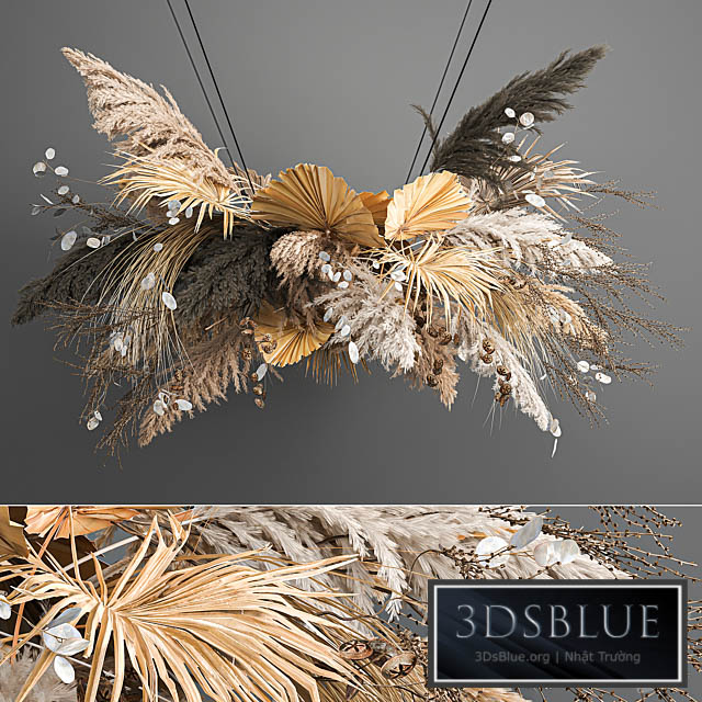 Hanging installation bouquet of dried flowers with pampas pampas grass reeds suspension wedding decor and decoration. 189. 3DS Max - thumbnail 3