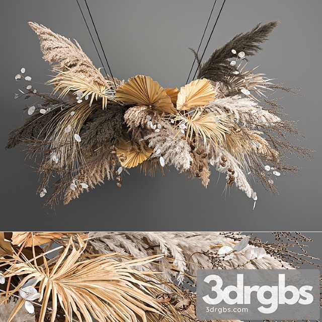 Hanging installation bouquet of dried flowers with pampas, pampas grass, reeds, suspension, wedding decor and decoration. 189. - thumbnail 1