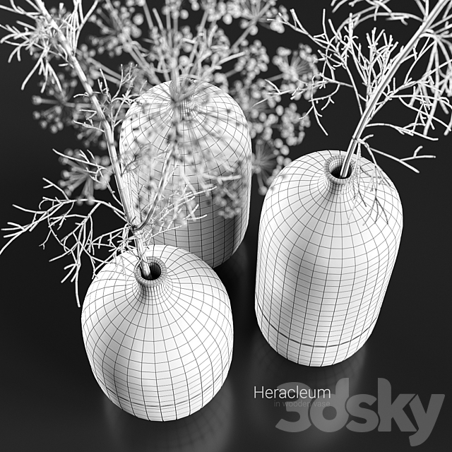 Heracleum in wooden vase 3DSMax File - thumbnail 5