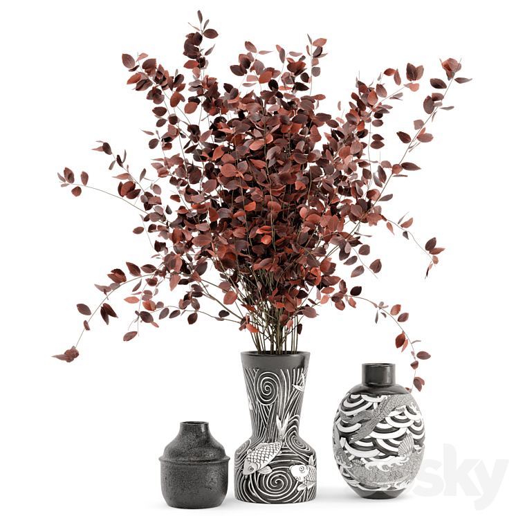 Indoor Dry Plants in rusty handmade Pots – Set 174 3DS Max Model - thumbnail 1