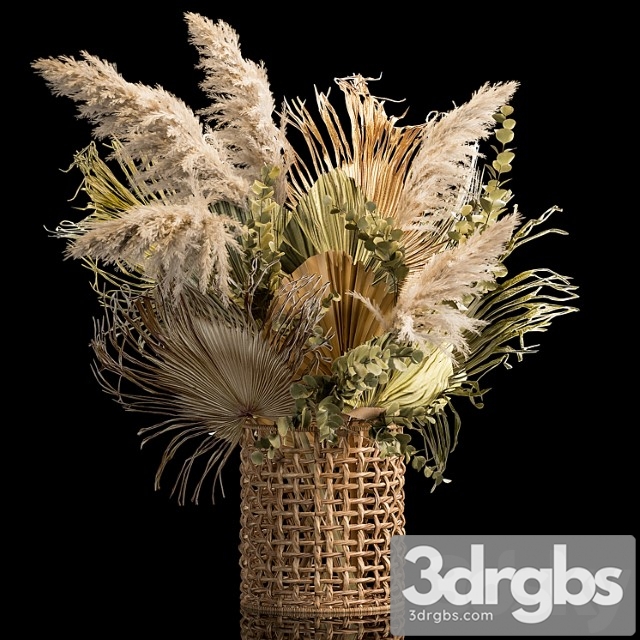 Installation bouquet pampas grass in a wicker basket of twigs, dry leaves, dried flower. 239. - thumbnail 1