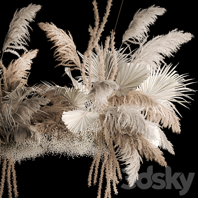 Installation suspension of white dried flowers. branches of pampas grass. dry reeds. wedding decor. 257. 3DSMax File - thumbnail 2