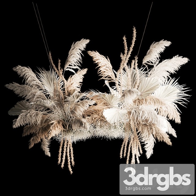 Installation suspension of white dried flowers, branches of pampas grass, dry reeds, wedding decor. 257. - thumbnail 1