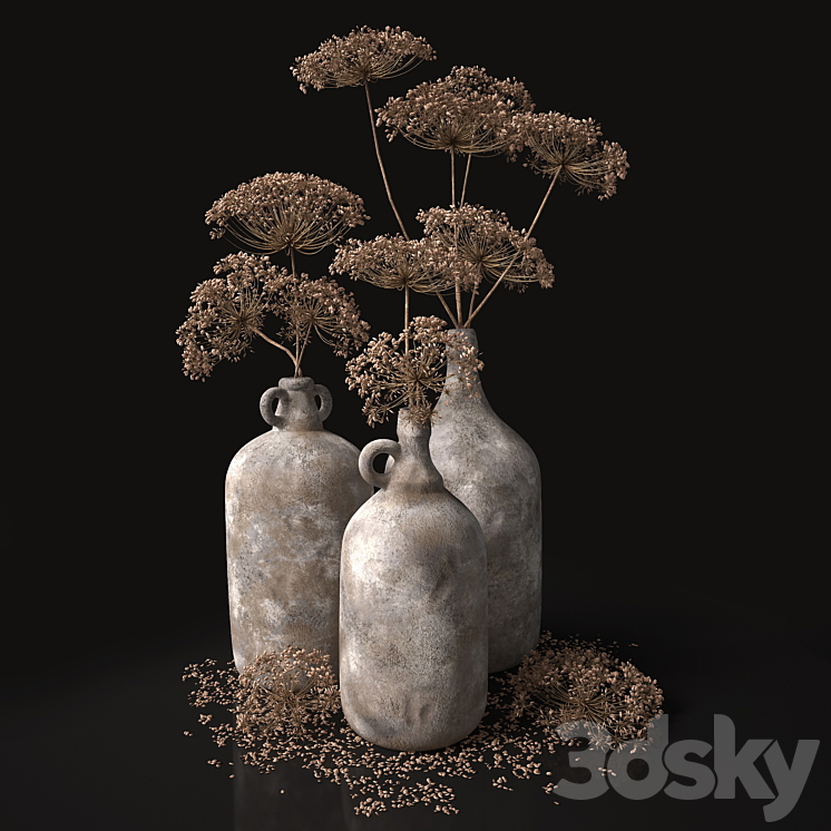 Jugs with dry dill stalks 3DS Max - thumbnail 1