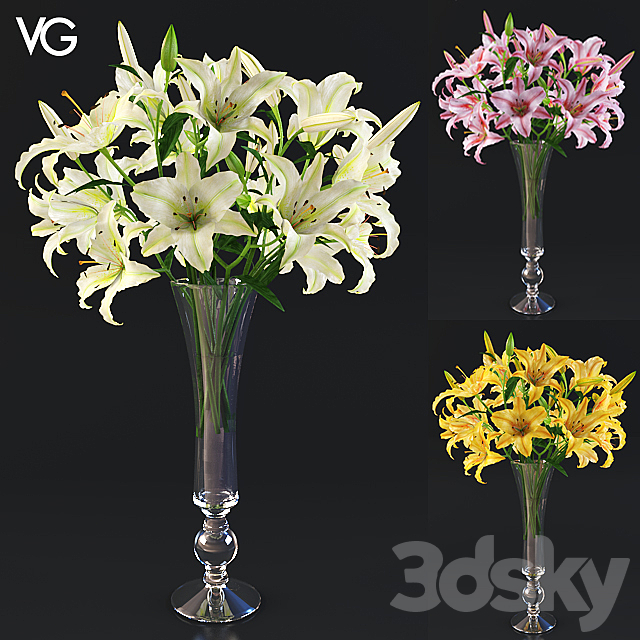 Lily bouquet in VG vase 3ds Max - thumbnail 1