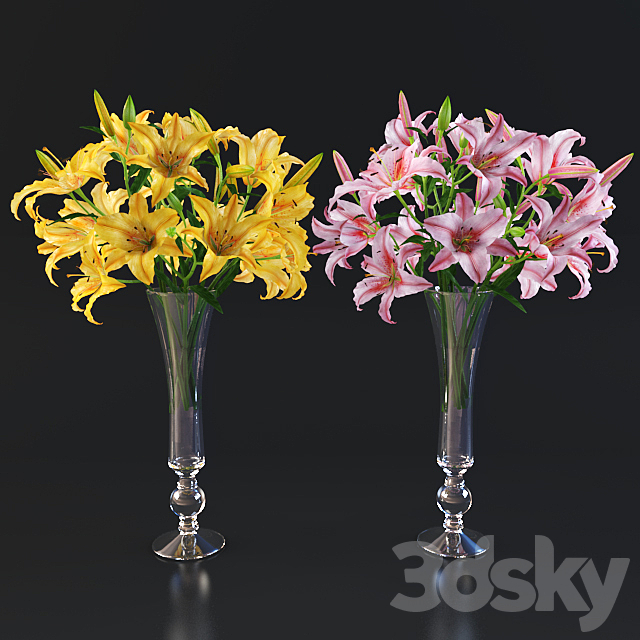 Lily bouquet in VG vase 3ds Max - thumbnail 2