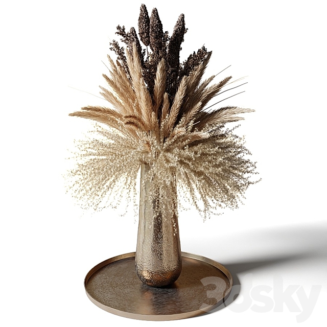 Lush bouquet of dried flowers in a metal vase 3ds Max - thumbnail 1