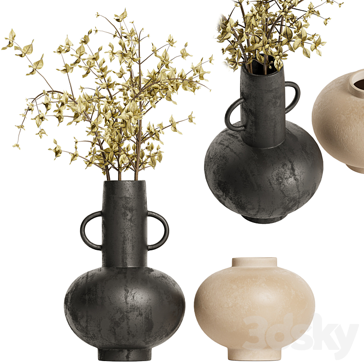 Merriman Black Vase & Terracotta vase set with Dried Plants 3DS Max - thumbnail 1