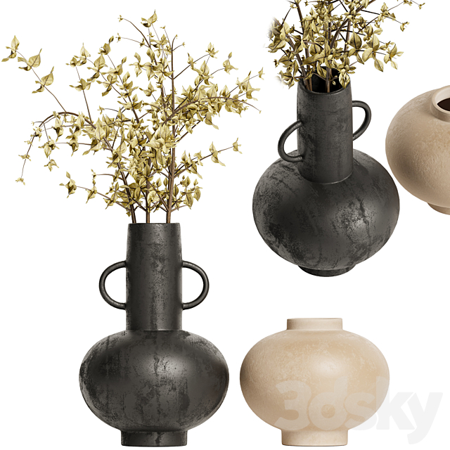 Merriman Black Vase & Terracotta vase set with Dried Plants 3DSMax File - thumbnail 1