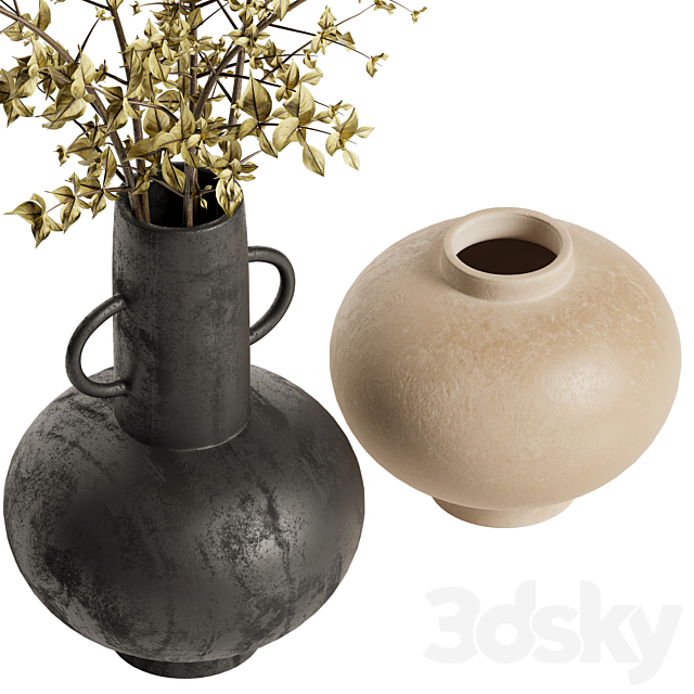 Merriman Black Vase & Terracotta vase set with Dried Plants 3DSMax File - thumbnail 4