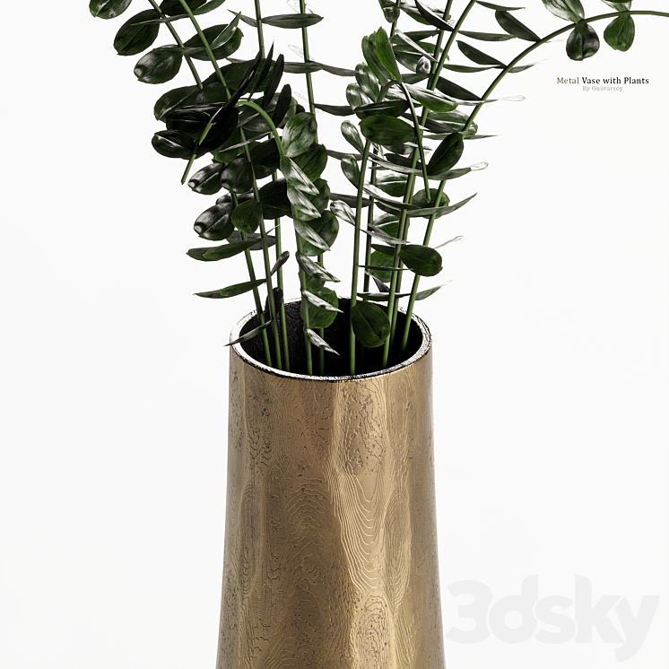 Metal Antiqued Brass Vase with Plant 3DS Max Model - thumbnail 2