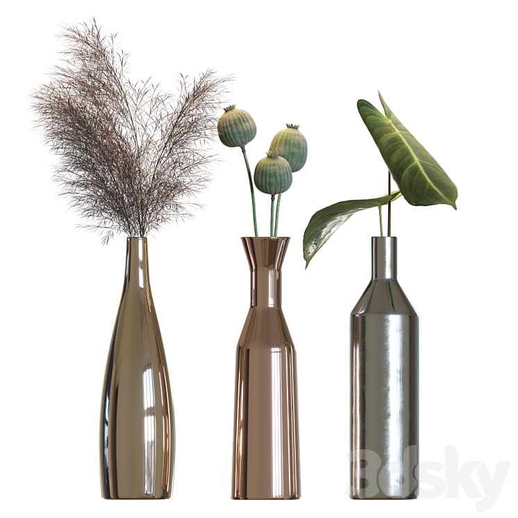 Metal vases decor set 3DS Max - thumbnail 1