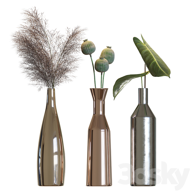 Metal vases decor set 3DSMax File - thumbnail 1