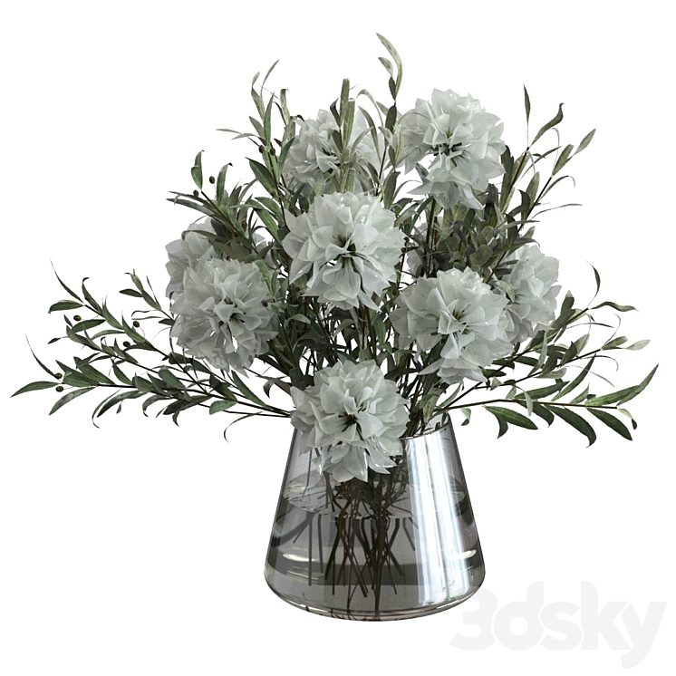 Olive bouquet with white flowers 3DS Max - thumbnail 1