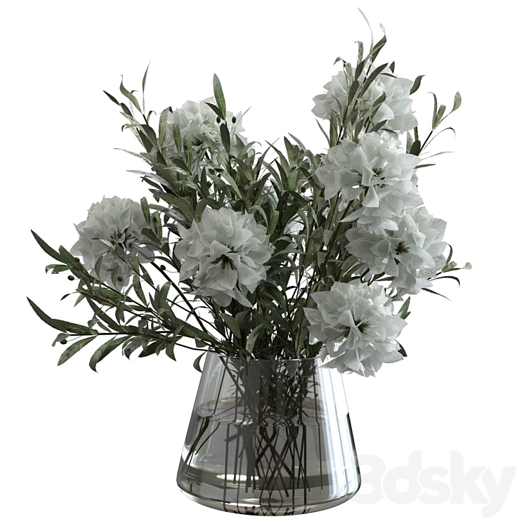 Olive bouquet with white flowers 3DS Max - thumbnail 2