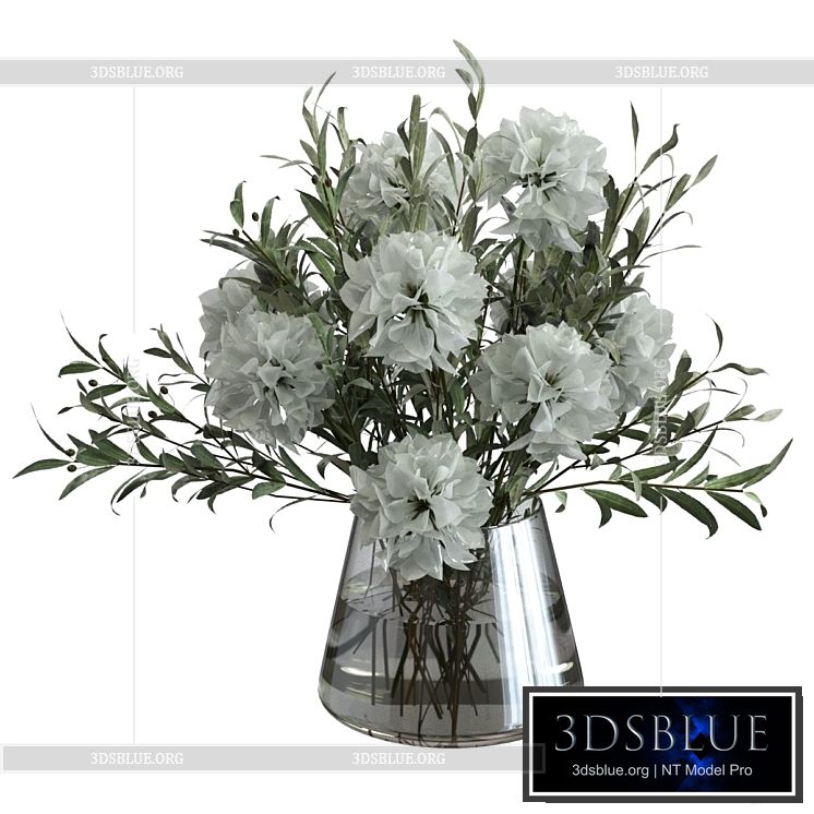 Olive bouquet with white flowers 3DS Max - thumbnail 3