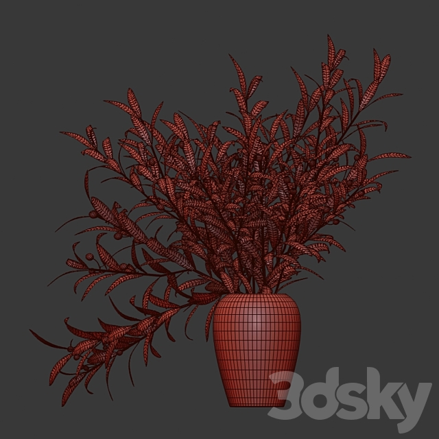 Olive branches in a vase 3DS Max Model - thumbnail 5