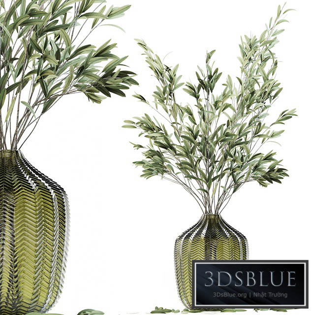 Olive stems in green glass vase 3DS Max - thumbnail 3