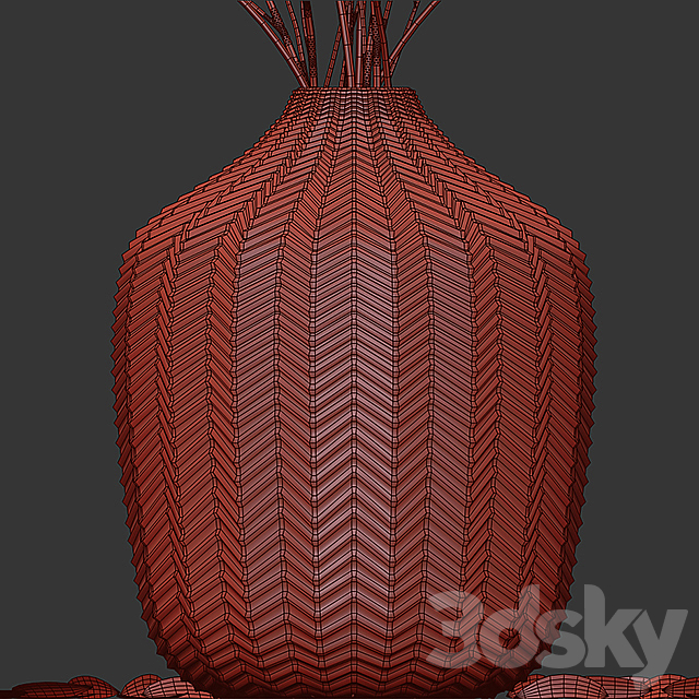 Olive stems in green glass vase 3DSMax File - thumbnail 4