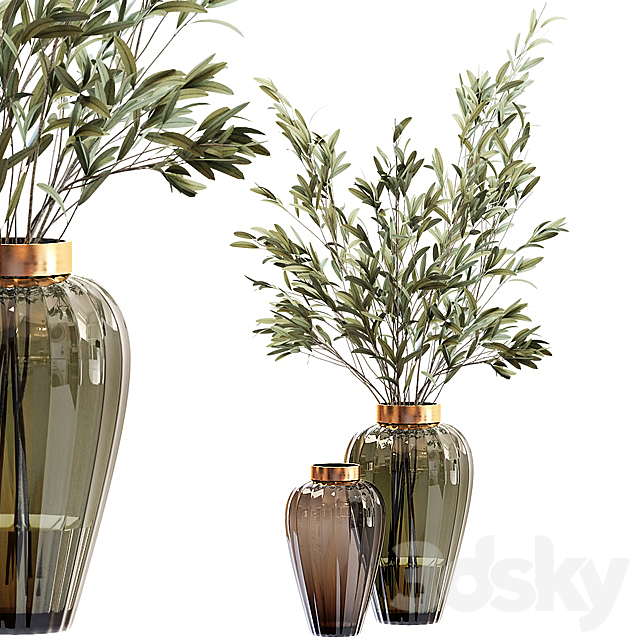 Olive stems in zara glass vase with water 3DSMax File - thumbnail 1