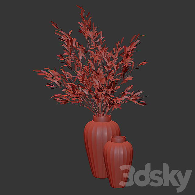 Olive stems in zara glass vase with water 3DSMax File - thumbnail 2