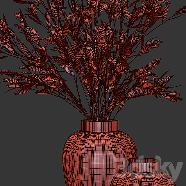 Olive stems in zara glass vase with water 3DSMax File - thumbnail 3