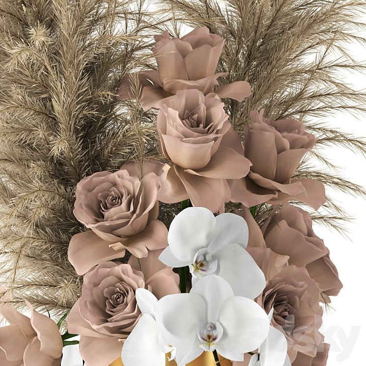 Pale roses and Co in brass vases 3DS Max - thumbnail 2