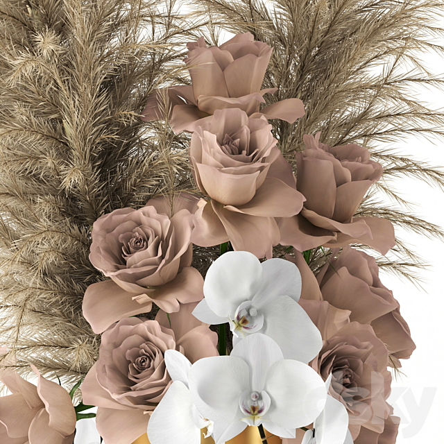 Pale roses and Co in brass vases 3DSMax File - thumbnail 2