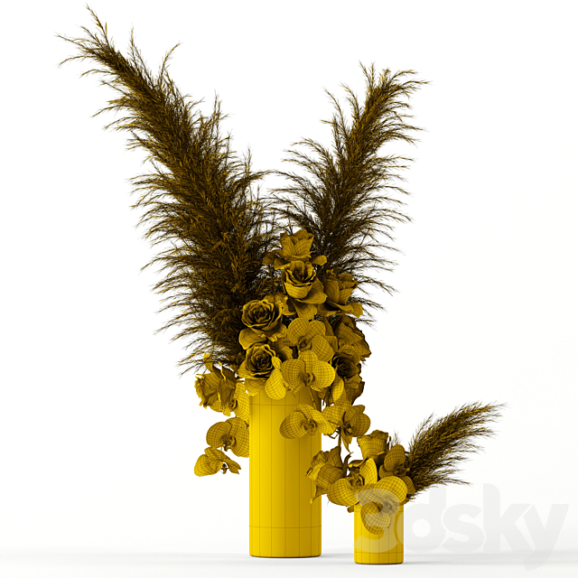 Pale roses and Co in brass vases 3DSMax File - thumbnail 3