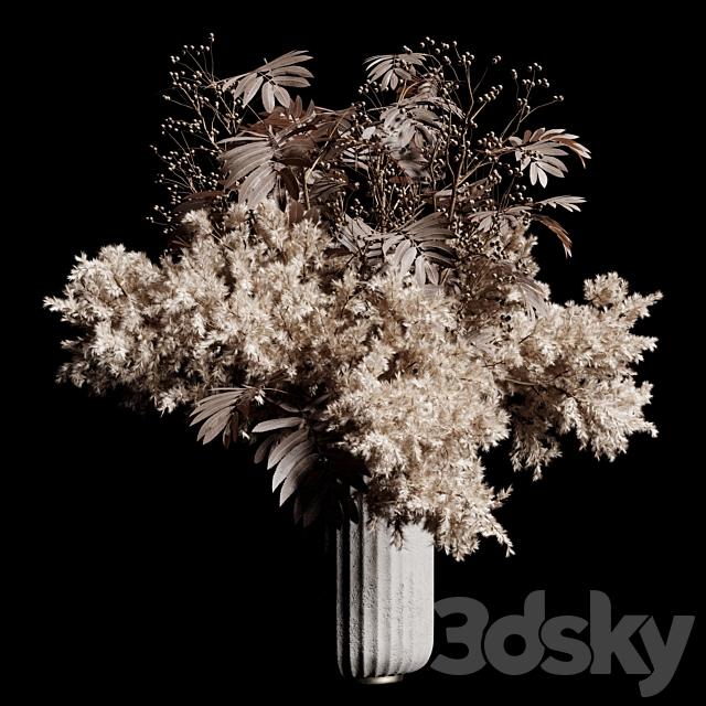 pampas dry flowers in a concrete vase bouquet 51 3ds Max - thumbnail 2