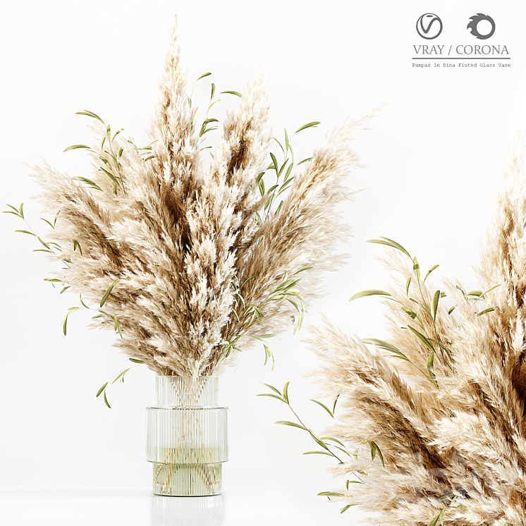 Pampas In Dina Fluted Glass Vase 3DS Max Model - thumbnail 1