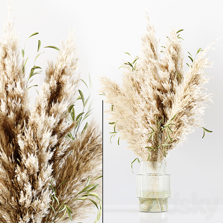 Pampas In Dina Fluted Glass Vase 3DS Max Model - thumbnail 2