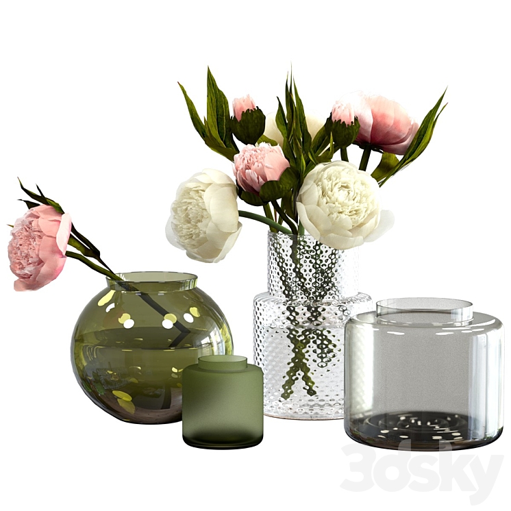 Peonies in IKEA vases 3DS Max Model - thumbnail 3