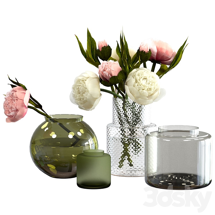 Peonies in IKEA vases 3DS Max - thumbnail 1