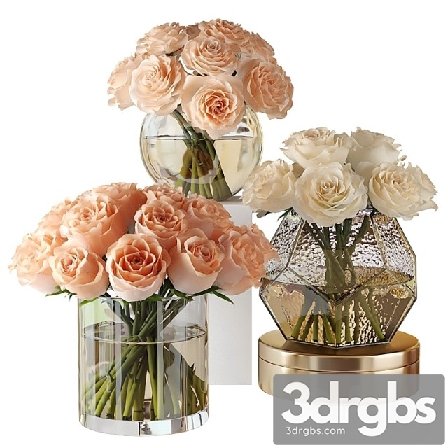 Pink and white roses in glass vases - thumbnail 1