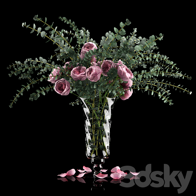 Pink roses and eucalyptus 3DSMax File - thumbnail 1